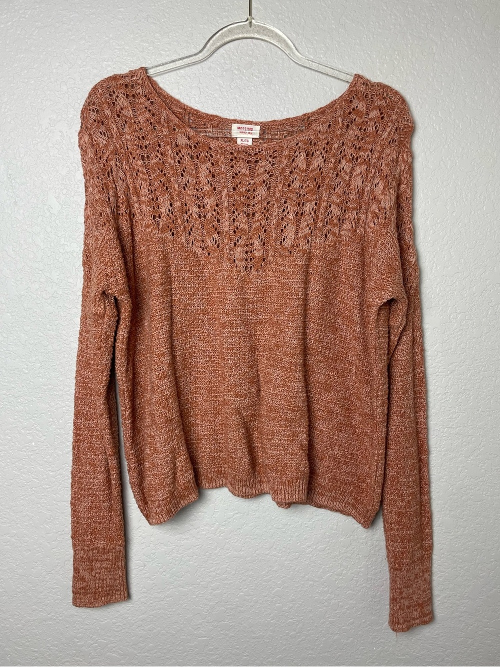 Mossimo 100% Cotton Open-Knit Crewneck Sweater in Rust Size XL - Runs Small